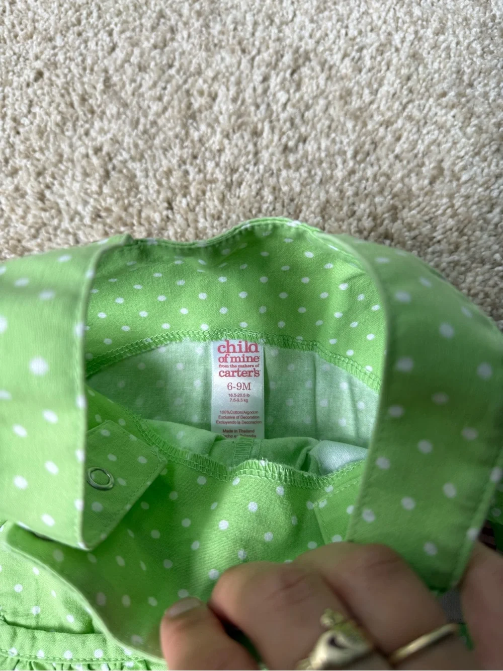 Carter's Lime Green Polka Dot One-Piece with Pink Elephant